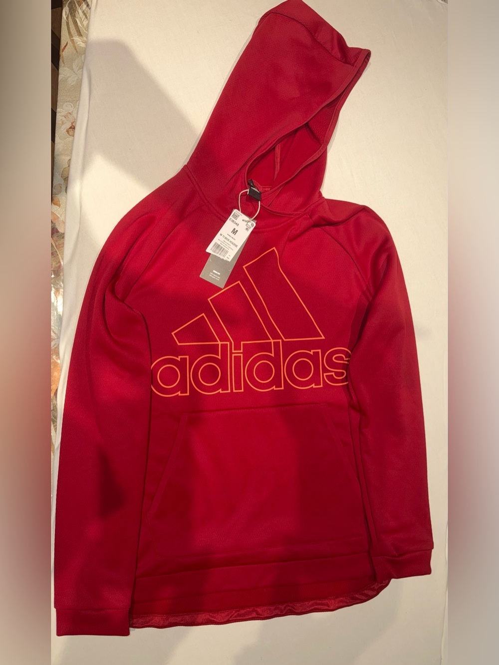 adidas Kids Red Pullover Hoodie with Outline Logo